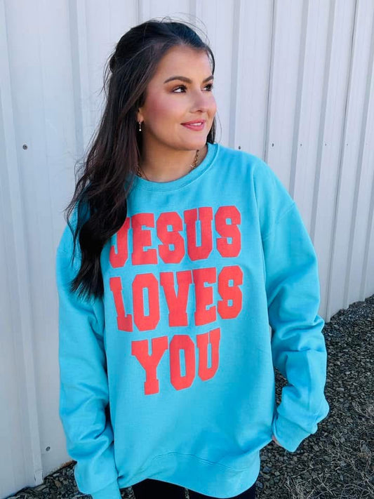 Jesus loves you! Crewneck. PUFF print