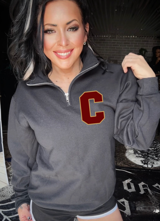 Maroon/Gold "C" Black Quarter Zip Sweater