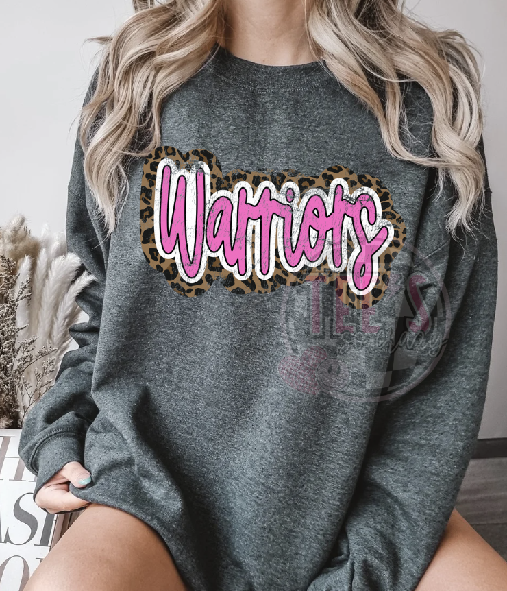 Warriors pink & leopard distressed-Crewneck