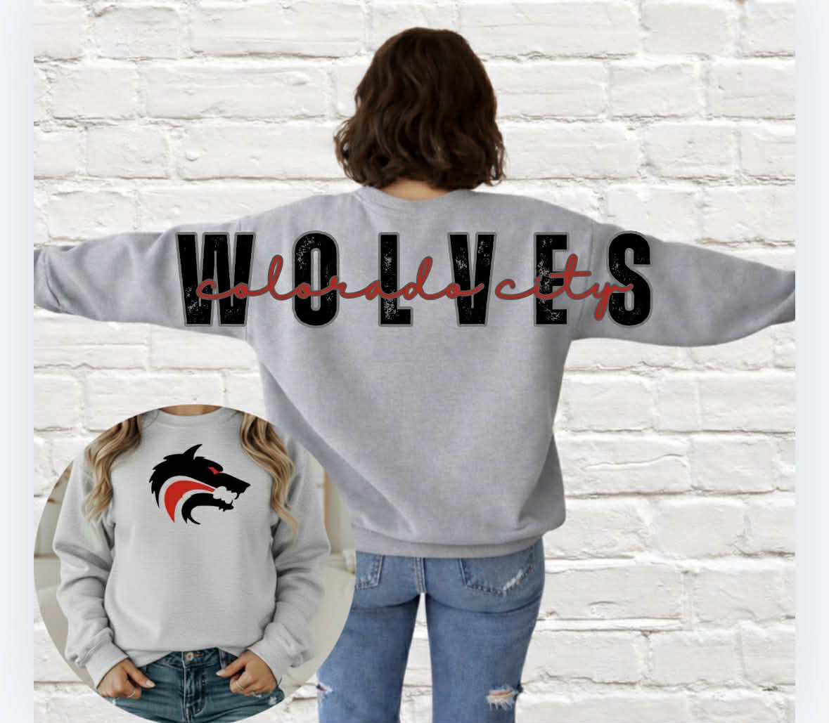 Oversized WOLVES on back - SPORTS GREY Crewneck