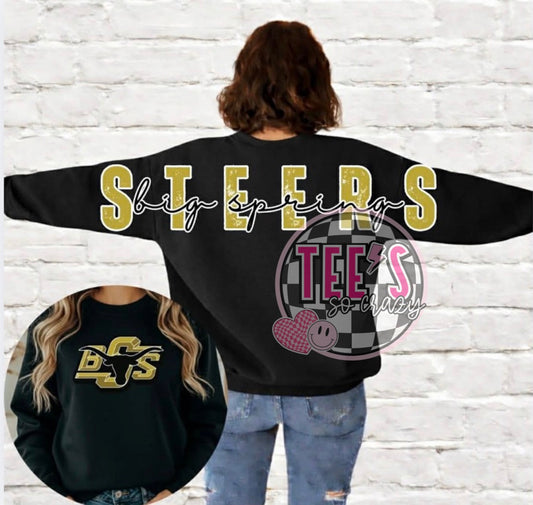 Oversized STEERS on back - Black Crewneck