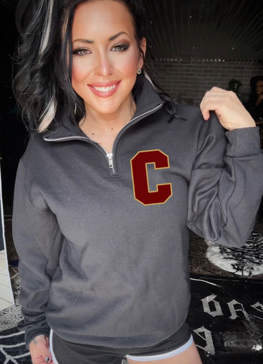 Maroon/Gold "C" Black Quarter Zip Sweater