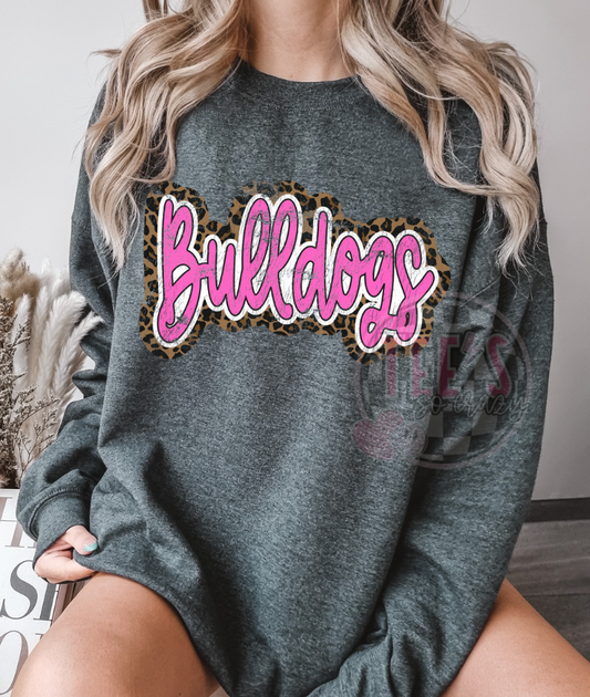 Bulldogs pink & leopard distressed-Crewneck