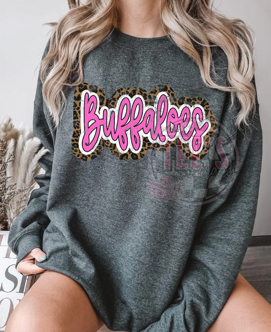 Buffaloes pink & leopard distressed-Crewneck