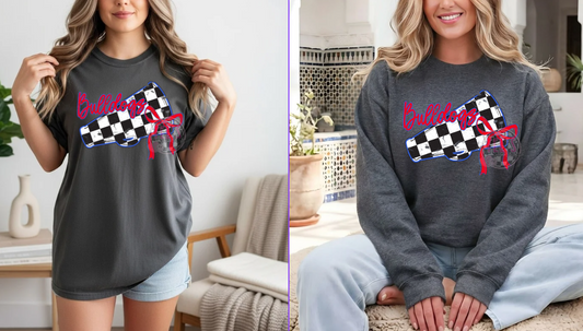 Bulldogs Checkered Megaphone - Comfort Color PEPPER *CHEER*
