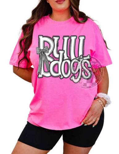 Bulldogs doodle with BLack- NEON PINK*CHEER*