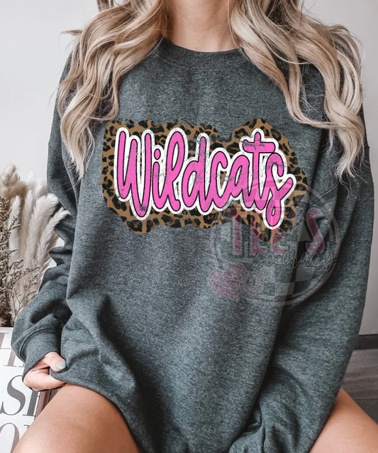 Wildcats pink & leopard distressed-Crewneck