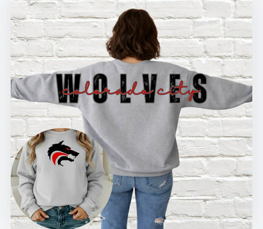 Oversized WOLVES on back - SPORTS GREY Crewneck